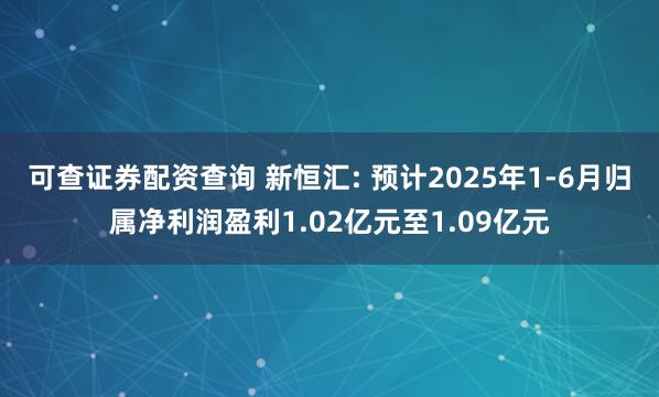 可查证券配资查询 新恒汇: 预计2025年1-6月归属净利润盈利1.02亿元至1.09亿元